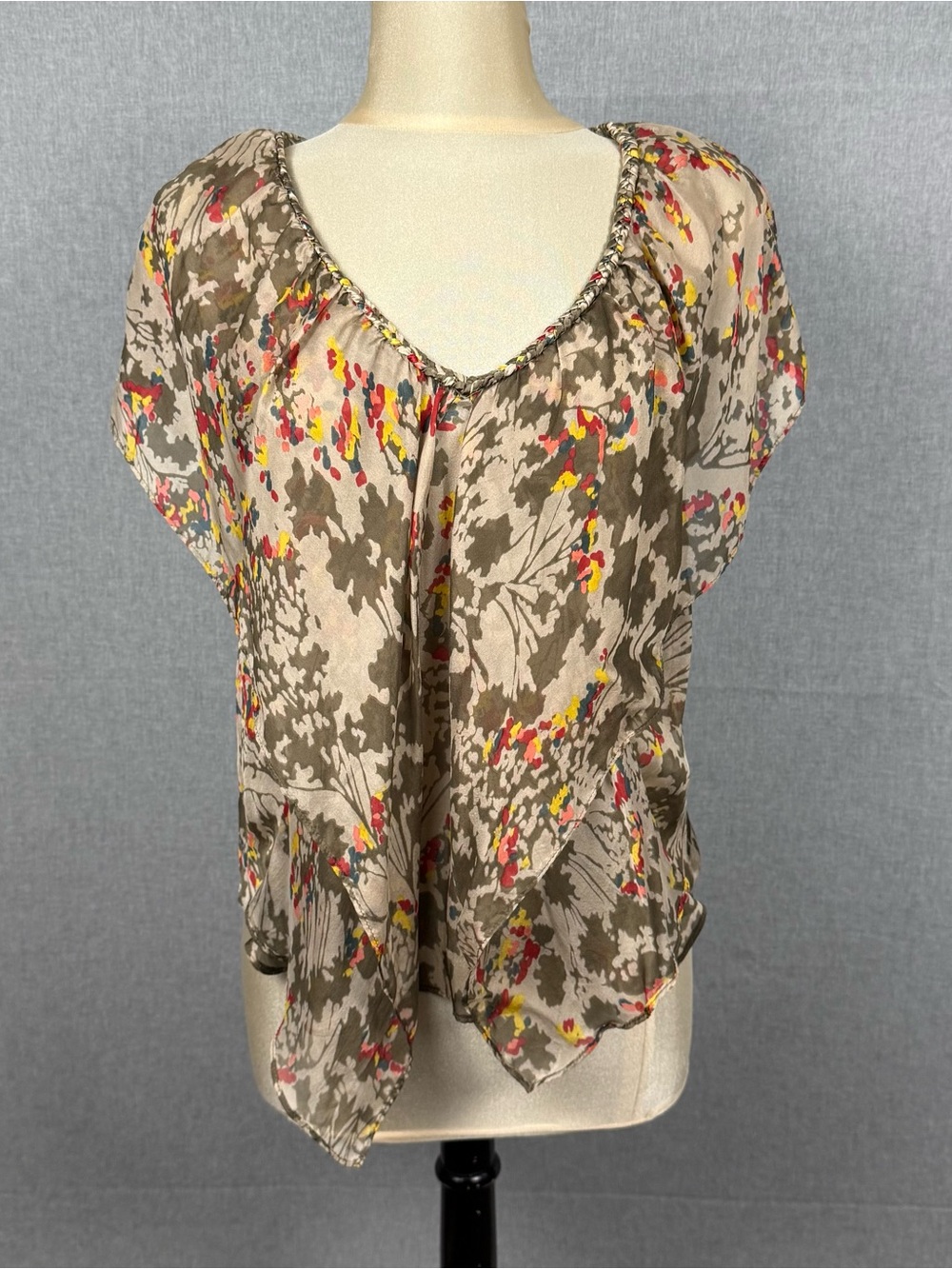 Anthropologie Postella 100% Silk Floral Handkerchief Blouse Petite P